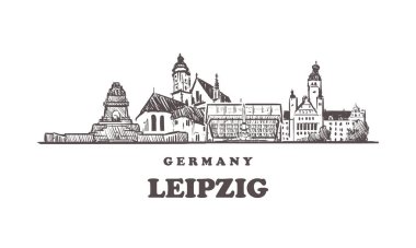Leipzig Skyline skeci. Almanya ve Leipzig el çizimi vektör çizimi.