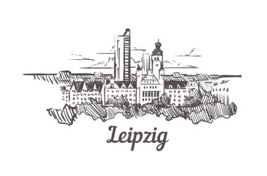 Leipzig Skyline skeci. Leipzig, Almanya elle çizilmiş illüstrasyon