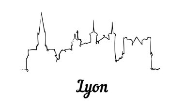 Tek sıra stili Lyon silueti. Basit modern minimalist biçim vektörü.