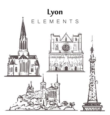 El çizimi Lyon binası elemanları çizimi