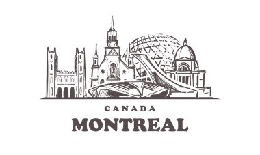 Montreal silueti çizimi. Kanada ve Montreal el çizimi vektör çizimi.