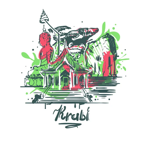 Dibujo de color abstracto Krabi. Krabi dibujo vector ilustración — Vector de stock
