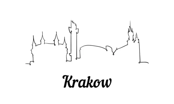 Краківський скайлайн у стилі однієї лінії. Простий сучасний мінімалістичний стиль. — стоковий вектор