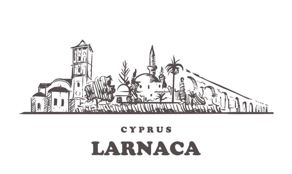 Esbozo de Larnaca skyline. Chipre, Larnaca ilustración vectorial dibujado a mano — Vector de stock