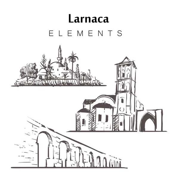 Conjunto de elementos dibujados a mano Larnaca edificios bosquejo vector ilustración — Vector de stock