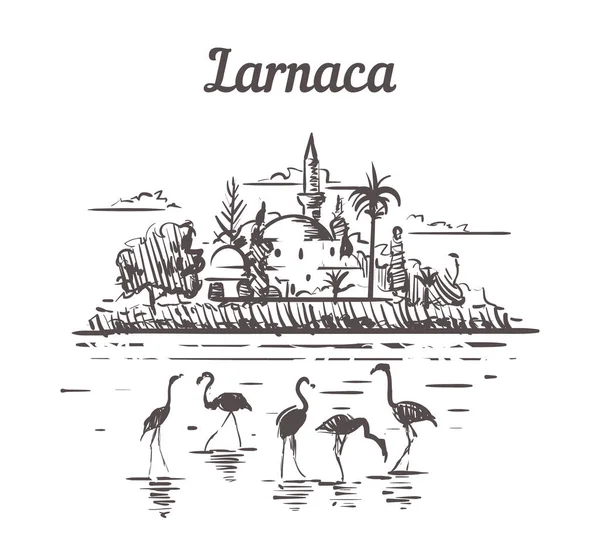 Larnaca skyline sketch. Larnaca, Chipre ilustração desenhada à mão —  Vetores de Stock