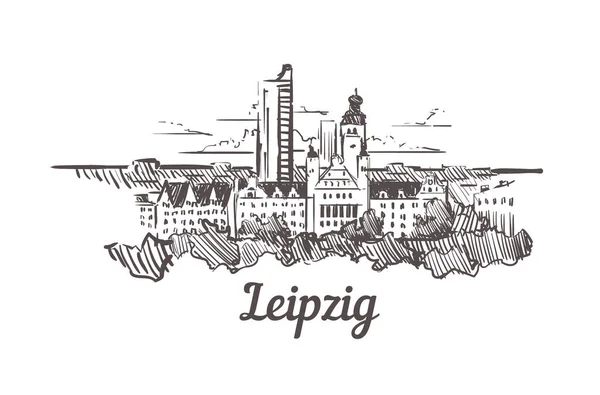 Leipzig Skyline skeci. Leipzig, Almanya elle çizilmiş illüstrasyon