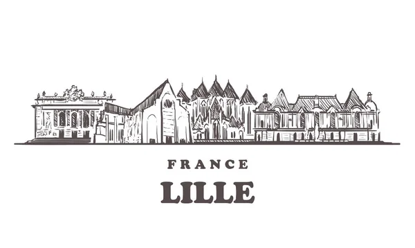 Esquisse de Lille skyline. France, Lille illustration vectorielle dessinée à la main . — Image vectorielle