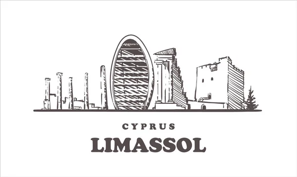 Esquema del horizonte de Limassol. Chipre, Limassol ilustración vectorial dibujado a mano — Vector de stock