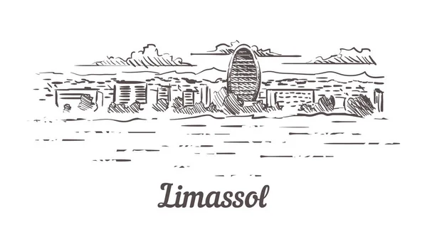 Esbozo del horizonte de Limassol. Limassol, Chipre ilustración dibujada a mano aislada — Vector de stock