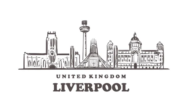 Liverpool schets skyline. Verenigd Koninkrijk, Liverpool met de hand getekend vectorillustratie. — Stockvector