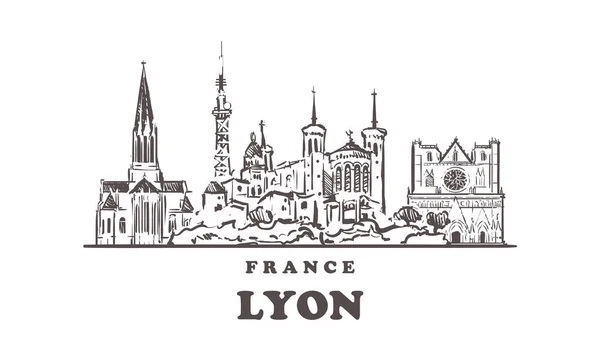 Lyon sketch skyline. France, Lyon hand drawn vector illustration. — Stock Vector