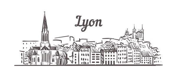 Лионский эскиз горизонта. Лион, Франция Иллюстрация от руки — стоковый вектор