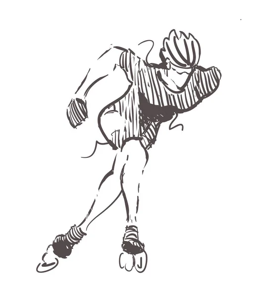 Эскиз роликового конька, спорта и активного образа жизни. Рука конькобежца нарисована на белом фоне . — стоковый вектор
