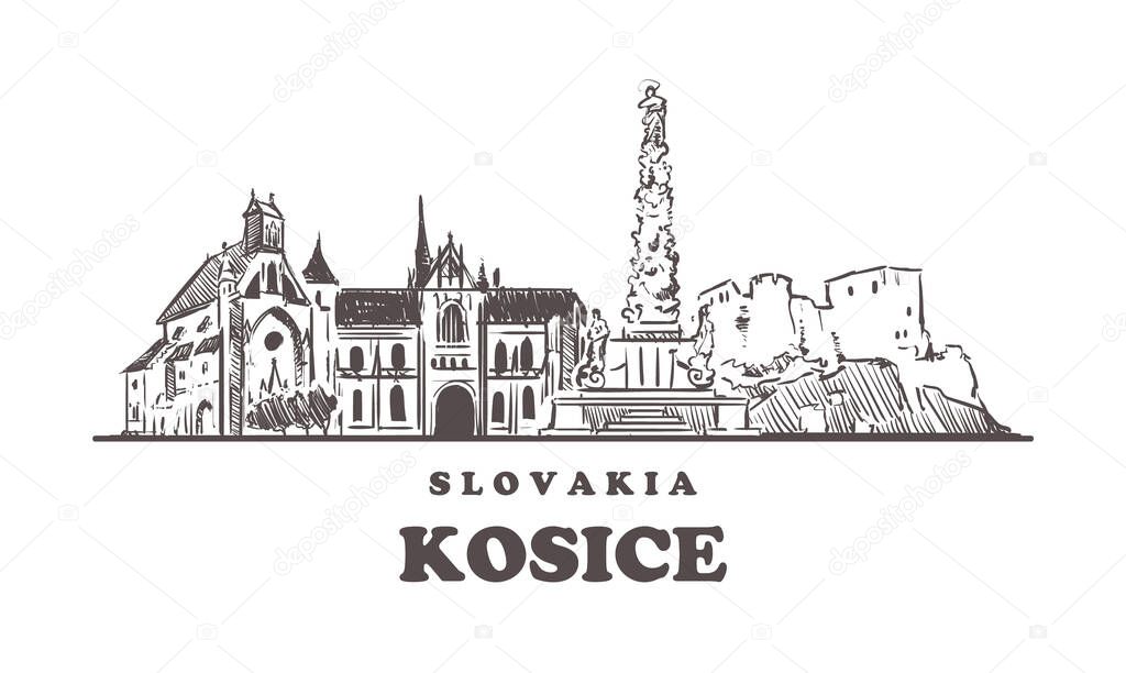 Kosice sketch skyline. Slovakia, Kosice hand drawn vector illustration.