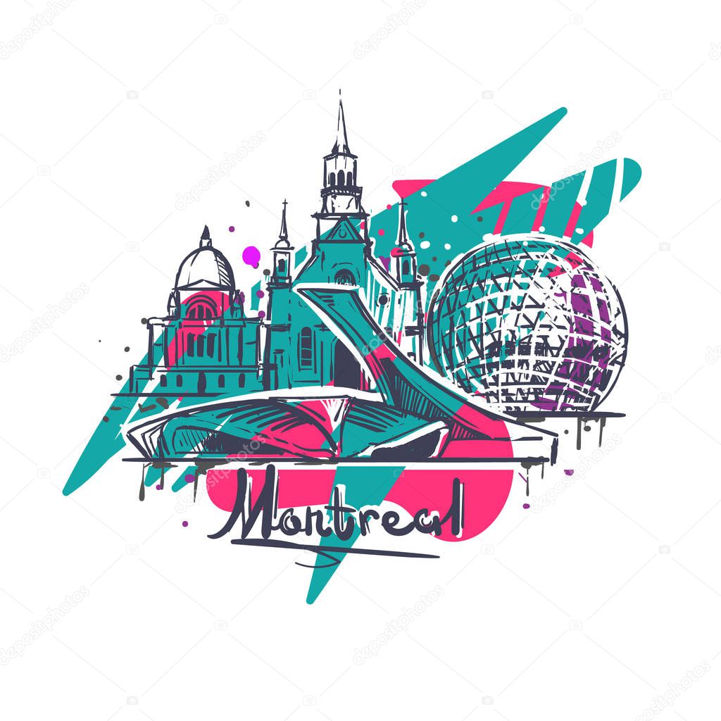 Montreal abstract color drawing. Montreal sketch vector illustration isolated