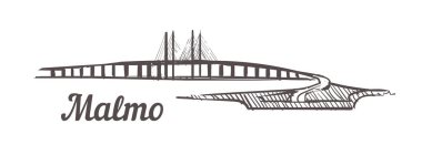 Malmö Köprüsü skeci. Malmö el çizimi beyaz arkaplanda izole edilmiş.