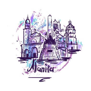 Manila soyut renk çizimi. Beyaz arkaplanda izole edilmiş Manila taslak vektör çizimi.