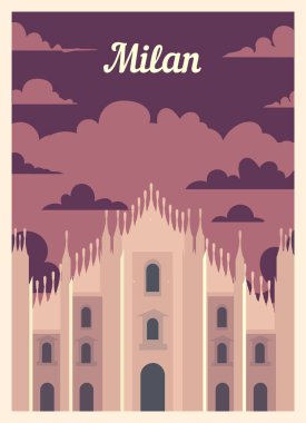 Retro poster Milan şehrinin silueti. Milan Vintage, vektör illüstrasyonu.