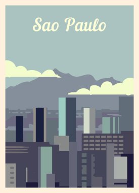 Retro poster Sao Paulo şehrinin silueti. Klasik, Sao-Paulo vektör çizimi.