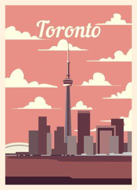 Retro poster Toronto şehrinin silueti. Eski, Toronto vektör illüstrasyonu.