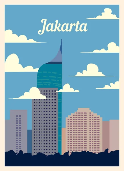 Ретро Плакат Город Джакарта Винтаж Векторная Иллюстрация Джакарты — стоковый вектор