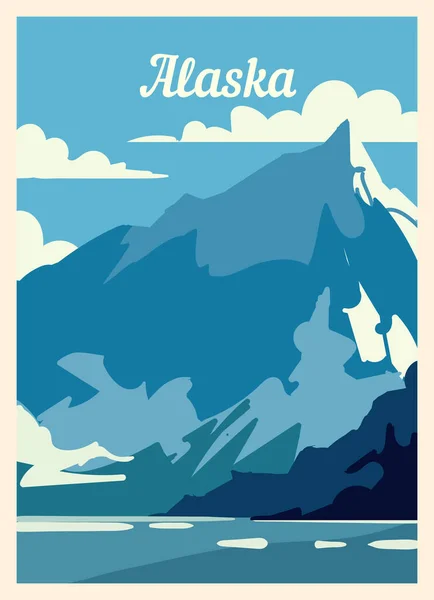 Ретро Плакат Городской Пейзаж Аляски Винтаж Векторная Иллюстрация Аляски — стоковый вектор