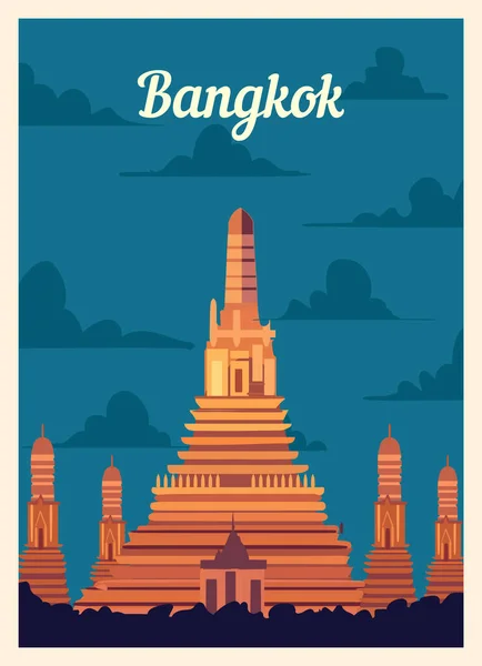 Cartaz Retrô Skyline Cidade Bangkok Vintage Banguecoque Ilustração Vetorial — Vetor de Stock