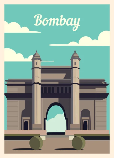 Retro Plakát Bombay City Panorama Bombay Vintage Vektorová Ilustrace — Stockový vektor