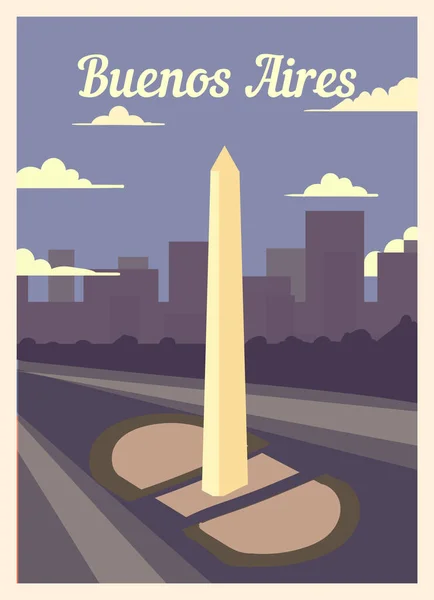 Retro Plakát Města Buenos Aires Panorama Vintage Vektorová Ilustrace Buenos — Stockový vektor