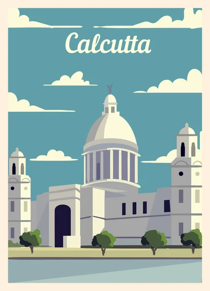 Poster Retrò Calcutta Skyline Della Città Calcutta Vintage Illustrazione Vettoriale — Vettoriale Stock