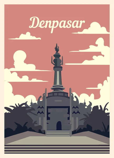 Retroaffisch Denpasar City Skyline Denpasar Vintage Vektor Illustration — Stock vektor