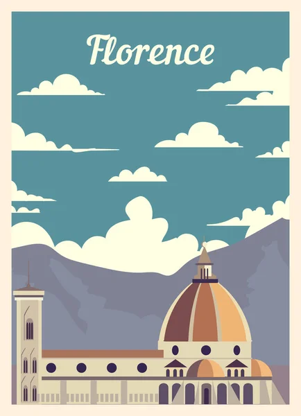 Retro poster Florence ity silueti. Florence vintage, vektör illüstrasyonu.