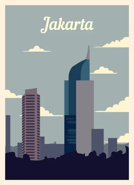 Retro Plakat Miasta Jakarta Panorama Jakarta Vintage Ilustracja Wektor — Wektor stockowy