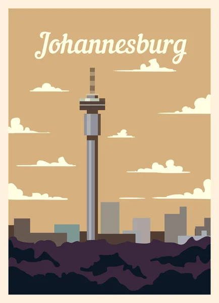 Retro Plakat Johannesburg City Skyline Johannesburg Vintage Ilustracja Wektor — Wektor stockowy