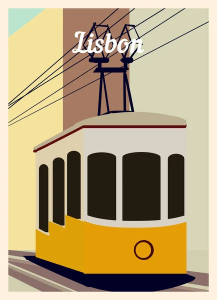 Retro poster Lisbon City silueti. Lizbon Vintage, vektör illüstrasyonu.
