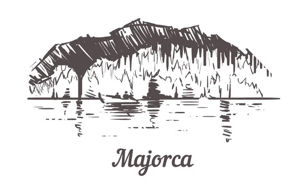 Majorca Sárkánybarlang Fantomkép Majorca Kézzel Rajzolt Illusztráció Elszigetelt Fehér Háttér — Stock Vector