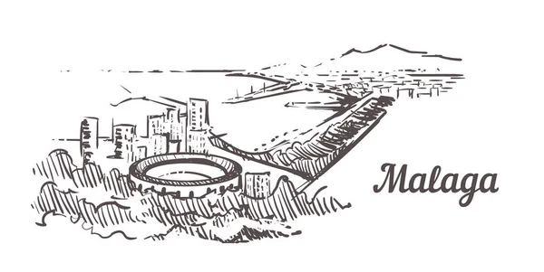 Esbozo Del Skyline Málaga Málaga Ilustración Dibujada Mano Aislada Sobre — Vector de stock