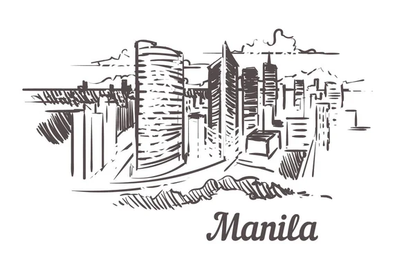 Manilla Skyline Schets Manilla Hand Getekend Illustratie Geïsoleerd Witte Achtergrond — Stockvector