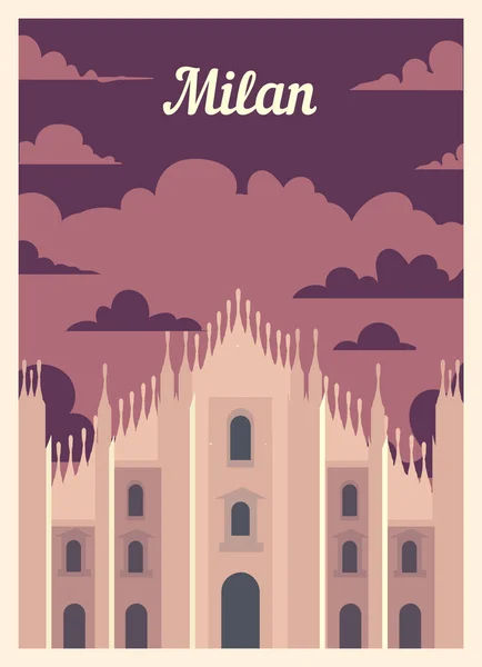 Ретро Плакат Милан Миланский Винтаж Векторная Иллюстрация — стоковый вектор