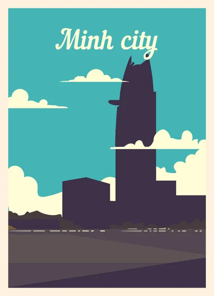 Ретро Плакат Город Мин Сити Винтажная Векторная Иллюстрация Мин Сити — стоковый вектор