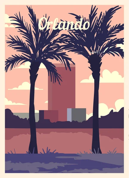 Cartaz Retrô Horizonte Cidade Orlando Vintage Orlando Ilustração Vetorial — Vetor de Stock