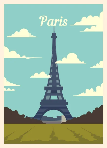 Retro Plakat Paris City Skyline Paryż Vintage Ilustracja Wektora — Wektor stockowy