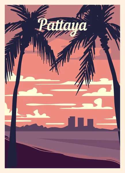 Retro Poster Pattaya City Skyline Vintage Pattaya Vector Illustration — Stock Vector