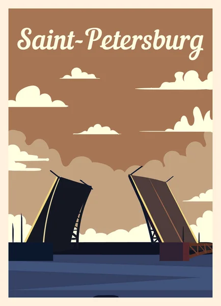 Retro Poster Sint Petersburg Skyline Vintage Vector Illustratie Sint Petersburg — Stockvector