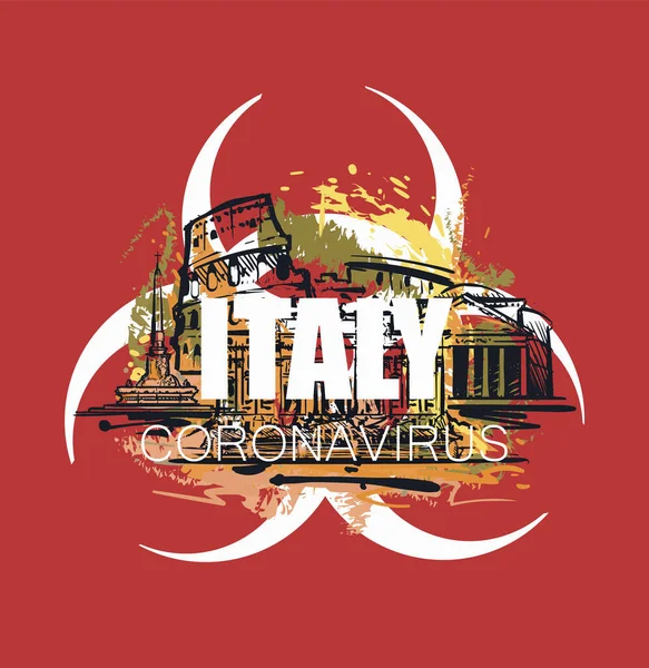 Κόκκινο Χέρι Ζωγραφισμένο Εικόνα Της Ιταλίας Ένα Σημάδι Της Λοίμωξης — Διανυσματικό Αρχείο