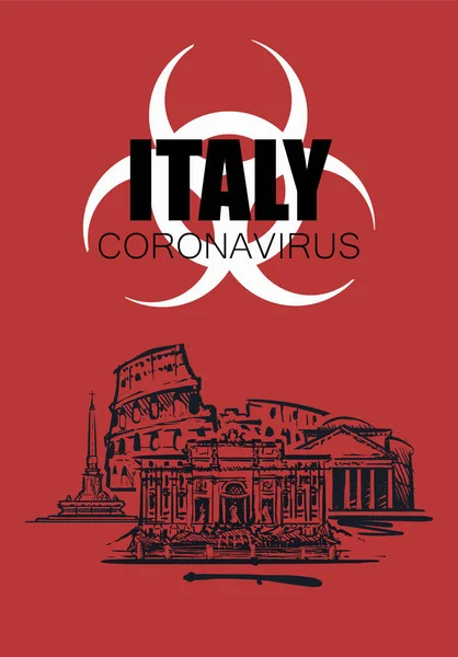 Red Hand Drawn Illustration Italy Sign Coronavirus Infection — Stock Vector