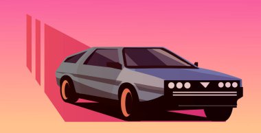 80 'ler tarzında bir Retro dalga arabası. Vektör gerileme çizimi.