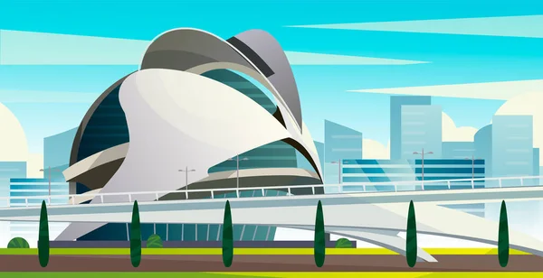 Ciudad Las Artes Las Ciencias Valencia Ilustración Dibujos Animados Una — Vector de stock