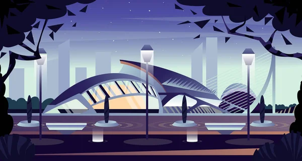 Ciudad Nocturna Las Artes Las Ciencias Valencia Ilustración Dibujos Animados — Vector de stock